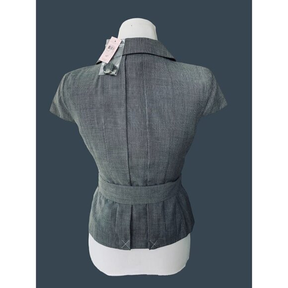 ANN TAYLOR LOFT LADIES PETITE LINED GRAY TWEED BUTTON UP BELTED SS JACKET NWT 4P - Picture 5 of 9